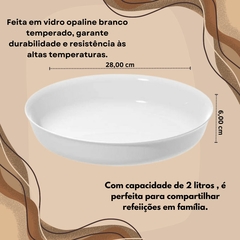 Imagem do Assadeira Redonda de Vidro Opaline Branco Temperado 2 Litros Marinex Travessa de Vidro Forma Redonda Resistente Lasanheira Nadir Figueiredo