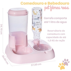 Comedouro e Bebedouro Automático Duplo Para Pets Pote De Alimentação Para Cães e Gatos de Porte Médio Pote de Ração Comedouro Com Bebedouro e Garrafa de 1 Litro Para Cachorro Fêmea Cor Rosa Plasútil - comprar online