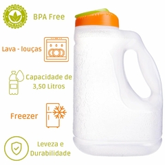 Imagem do Garrafa Retangular de Plástico 3,50 Litros Galão de Água Gole Gut Garrafa de Geladeira Para Água Sucos e Chás Tamanho Grande de 3500ml Sanremo