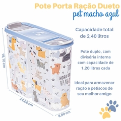 Porta Ração Pote Guarda Tudo Dueto Pet Capacidade de 2,4 kg Container de Ração Estampado Gatos e Cachorros Com Divisória Azul Plasútil - comprar online