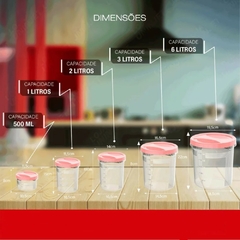 Imagem do Kit Com 5 Potes de Rosca Porta Mantimentos Jogo de Potes Plástico Grande Conjunto de Potes Para Armazenar Alimentos Com Tampa Rosa Uninjet