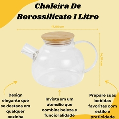 Chaleira de Vidro Borossilicato com Tampa de Bambu 1 Litro Chaleira De Vidro Resistente Jarro Para Chá Com Infusor 1 Litro Lehaví na internet