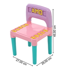 Jogo de Mesa e Cadeiras Infantil Educativa Conjunto Com 1 Mesa e 2 Cadeiras Rosa Para Crianças Mesinha Didática Menina Com Alfabeto e Números Tritec