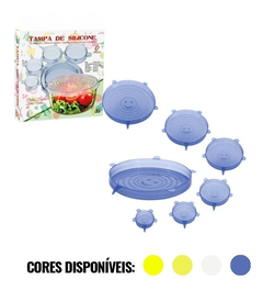 Jogo 6 Tampas de Silicone Flexível Ajustável Para Potes e Panelas Universal Kit 6 Tamanhos Anti-Vazamento Para Conservação de Alimentos 123 Útil - Donna Casa