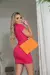 VESTIDO CANELADO GOLA E MANGA PINK - comprar online