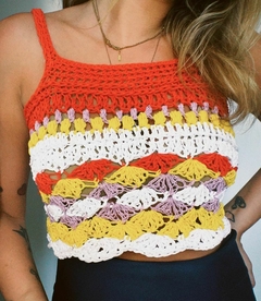 Cropped Cecilia vermelho off amarelo lilás - comprar online