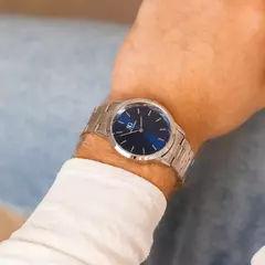 Relógio Masculino Pulseira Prata Fundo Azul Belmont Blue Silver 40mm - Paganni Semijoias