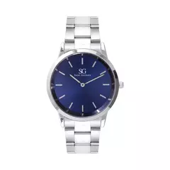 Relógio Masculino Pulseira Prata Fundo Azul Belmont Blue Silver 40mm