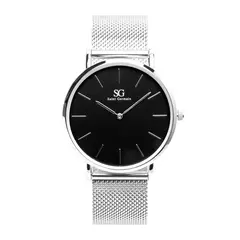 Relógio Minimalista Pulseira Prata Harlem Black Silver 40mm