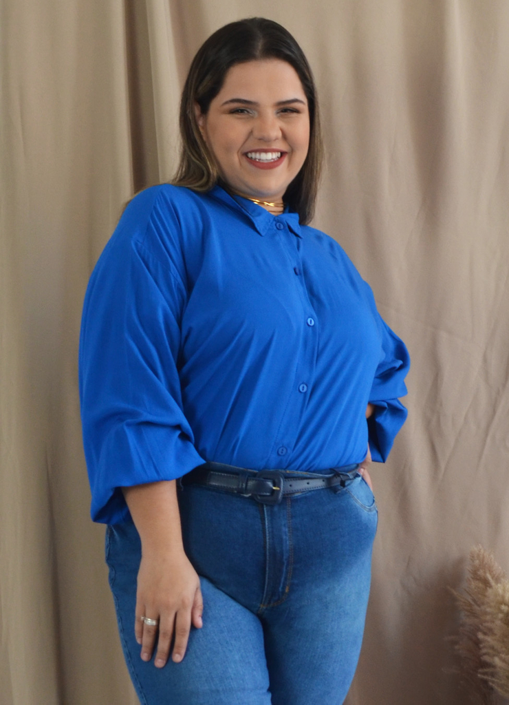 Camisa em viscose Rayon Lecimar azul - Zanne Duarte