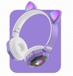 Fone de ouvido sem fio bonito orelha de gato Bluetooth 5.0 fone de ouvido estéreo rgb capacete de música celular com microfone fone de ouvido presente para crianças - comprar online