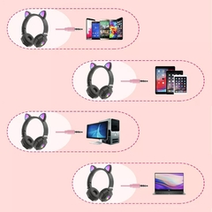 Fone de ouvido sem fio bonito orelha de gato Bluetooth 5.0 fone de ouvido estéreo rgb capacete de música celular com microfone fone de ouvido presente para crianças