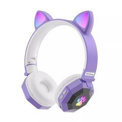 Fone de ouvido sem fio bonito orelha de gato Bluetooth 5.0 fone de ouvido estéreo rgb capacete de música celular com microfone fone de ouvido presente para crianças - Coala Brasil