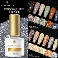 BORN PRETTY 1 Frasco 7ml Reflexivo Top Coat Função Gel Glitter Prata Holographic Gel Moak Off Nail Art UV Gel Verniz