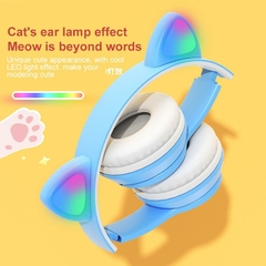 Fones de ouvido Bluetooth sem fio bonito orelha de gato áudio estéreo com microfone luzes LED - comprar online