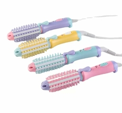 Mini escova de cachos de cabelo alisador 2 em 1 bivolt salão de beleza cabelo feminino cachos lisos - comprar online