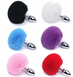 PLUG ANAL EM METAL 7CM COM POMPOM COLORIDO