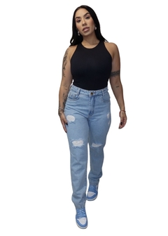 Calça Mom destroyed jeans claro