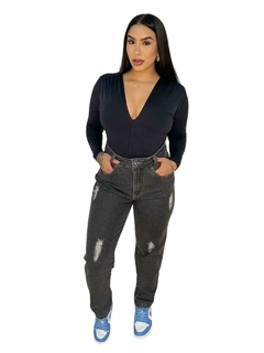 CALÇA MOM DESTROYED JEANS GRAFITE - USEFORYOU