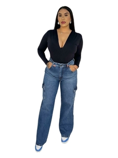 CALÇA WIDE LEG CARGO JEANS MÉDIO