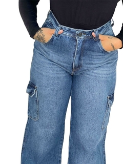 CALÇA WIDE LEG CARGO JEANS MÉDIO - comprar online