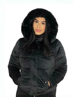 JAQUETA PUFFER VELUDO PRETO