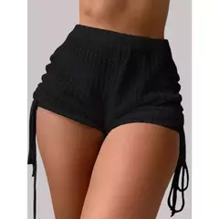 Short Praia Tricot Cós Alto Crochê Ajustável