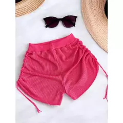 Short Praia Tricot Cós Alto Crochê Ajustável - loja online