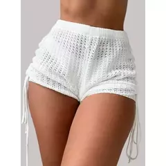 Short Praia Tricot Cós Alto Crochê Ajustável - comprar online