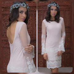 Vestido Boho tule marfim manga longa - comprar online