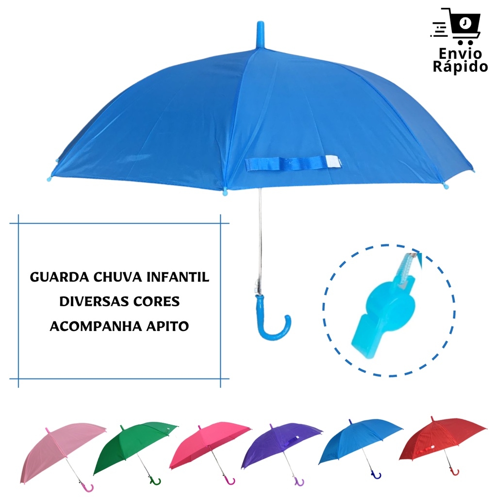 GUARDA CHUVA SOMBRINHA COM APITO COLOR LISO INFANTIL