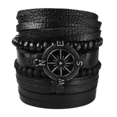 Pulseiras All Black 6un Couro Bússola Rosa Dos Ventos #21188 - comprar online