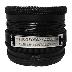 Pulseiras Masculinas 5un All Black Couro Cristã #8443