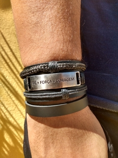 Pulseiras Fé Força E Coragem 4un Couro All Black #6099 - comprar online