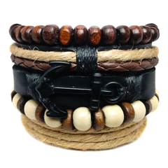 Pulseiras Masculinas 5un Âncora Couro Tons Da Natureza #9920