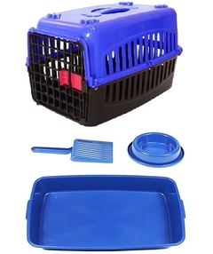 kit Caixa de Transporte Nº1 para Gatos, Caixa de Areia, Pá e Comedor