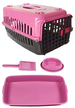 Kit Caixa de Transporte Nº1 para Gatos, Caixa de Areia, Pá e Comedor