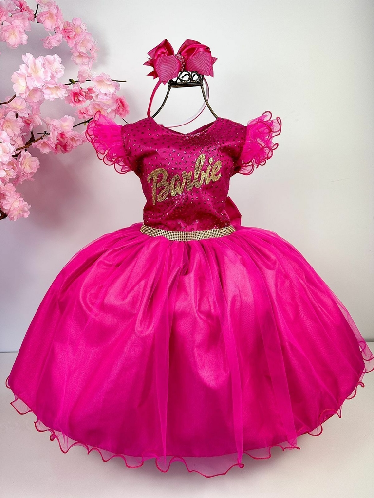 Vestido infantil rosa tema Barbie princesa