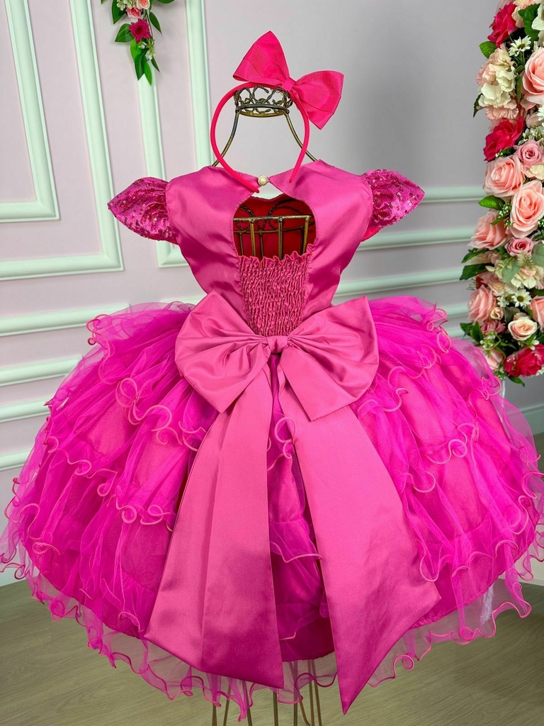 Vestido Infantil Pink Festa Princesas Barbie Realeza Festa