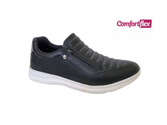 TENIS SLIP ON FEM. COMFORT FLEX PRETO BRANCO