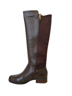 BOTA FEM. CANO ALTO PEGADA COURO CHOCOLATE