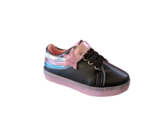 TENIS INF. FEM. WORLD COLORS VELCRO LED PRETO ROSA - Sugestiva Calçados