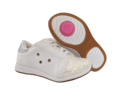 TENIS INF. FEM. PAMPILI TWIST GLITTER BRANCO - comprar online