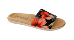 CHINELO FEM. BEIRA RIO SLIDE FLORAL PRETO