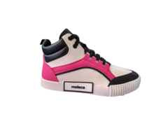 TENIS INF. FEM. BOTINHA MOLECA BRANCO PRETO PINK - Sugestiva Calçados