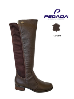 BOTA FEM. CANO ALTO PEGADA COURO CHOCOLATE - loja online