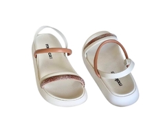 SANDÁLIA BIRKEN FEM. MOLECA BRANCO OFF CAMEL STRASS - Sugestiva Calçados