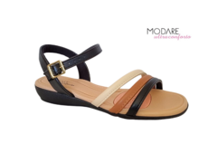 SANDALIA FEM. MODARE PRETO CREME CAMEL