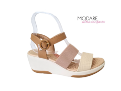 SANDALIA FEM. SALTO ANABELA CREME BEGE - loja online