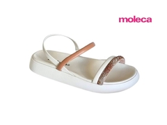 SANDÁLIA BIRKEN FEM. MOLECA BRANCO OFF CAMEL STRASS